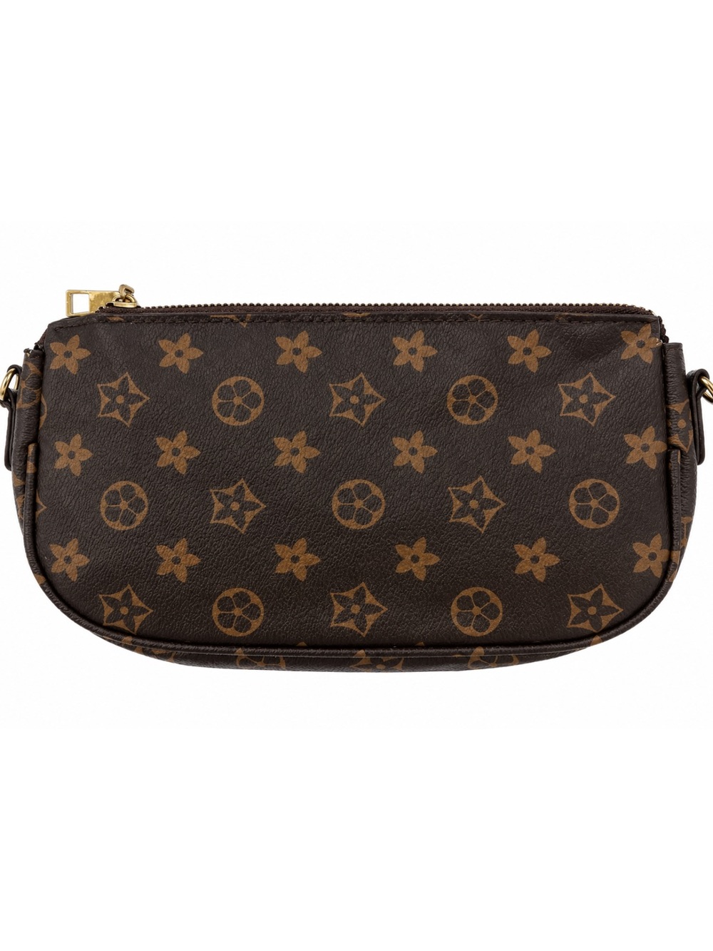 Cute Brown Monogram Floral Zip Pouch Mini Clutch Y2K Cosmetic Bag Gold Hardware
